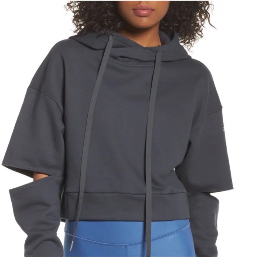 ALO yoga peak cutout crop hoodie sweatshirt